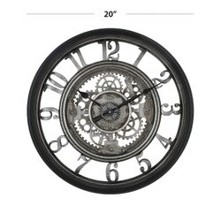 #2891 20" Indoor Rustic Metal Arabic Moving Gear Analog Wall Clock