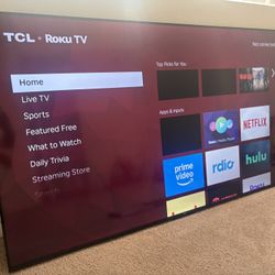 TCL Roku 65 Inch Smart TV Full Motion Mount Attached With Remote