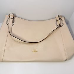 Coach Leather Hobo Shoulder Bag – Light Beige / Cream with Gold Hardware