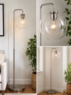 West Elm Modern Floor Lamp – Brushed Nickel & Glass Globe