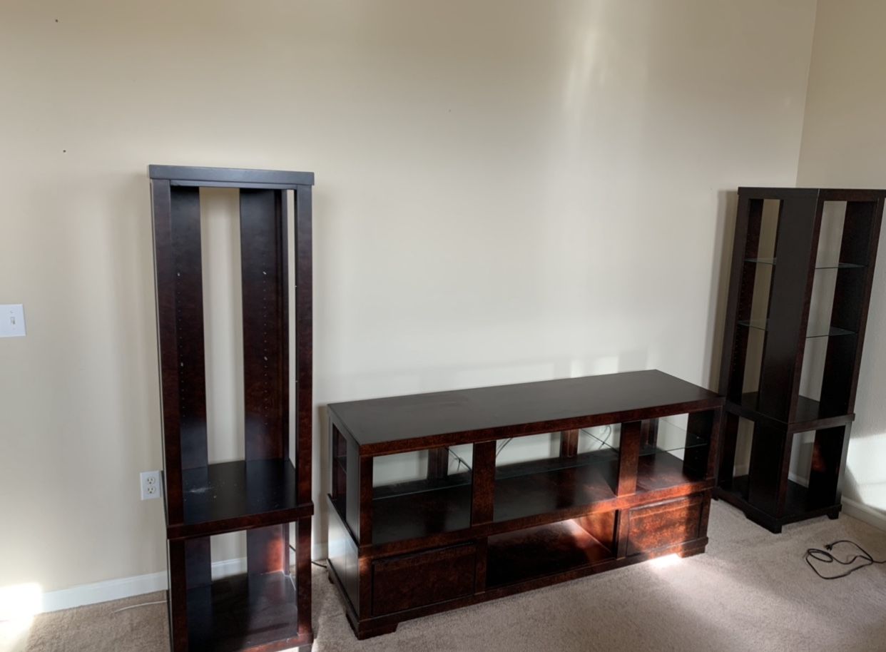 Entertainment center with glass shelves used