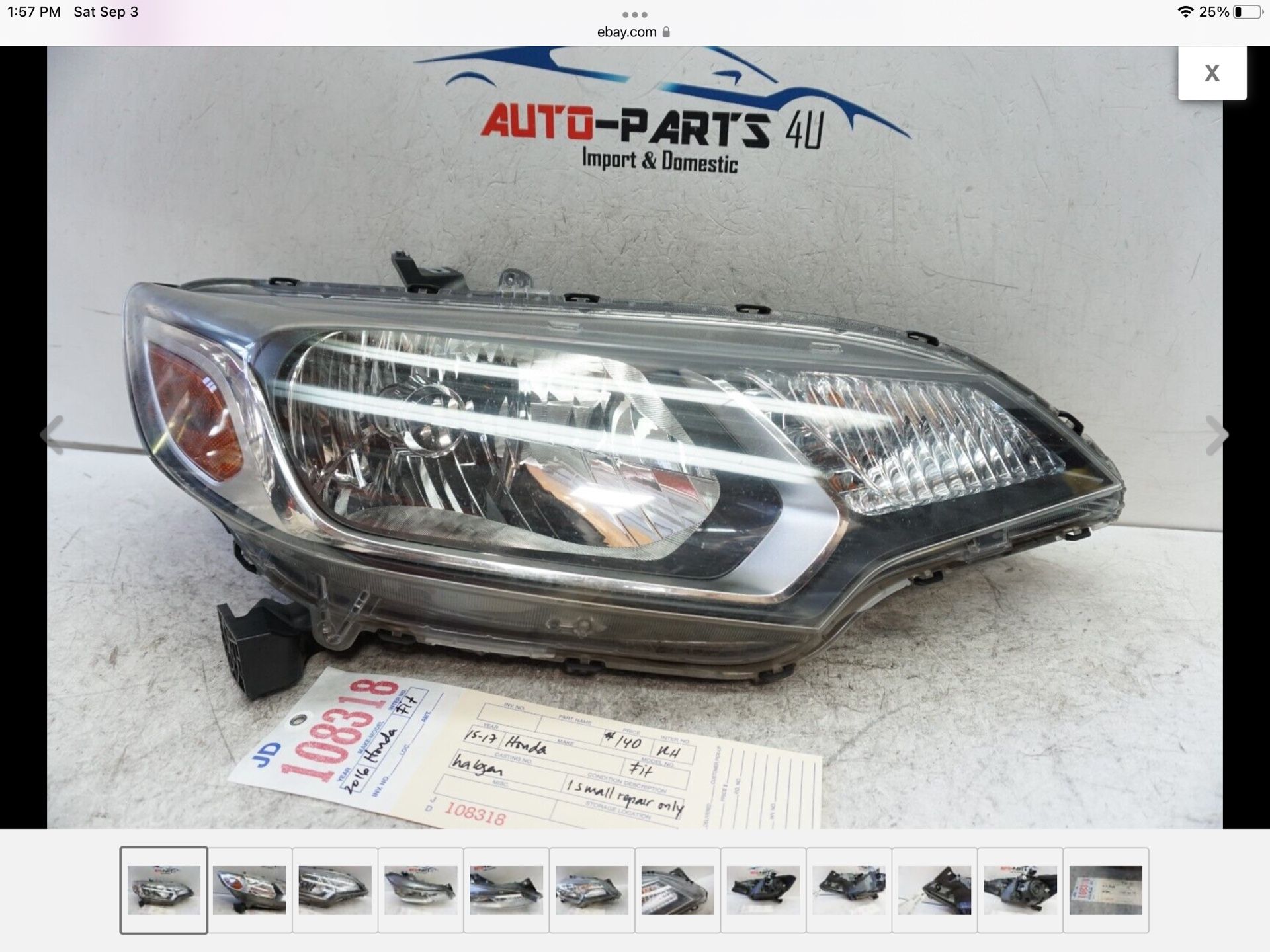 2015-2017 HONDA FIT RIGHT PASSENGER HALOGEN HEADLIGHT OEM 2016 JD108318