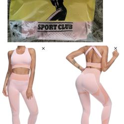 Yoga Pants Workout Sets  Pink White 2pc , 6-8(cash & Pick Up Only)