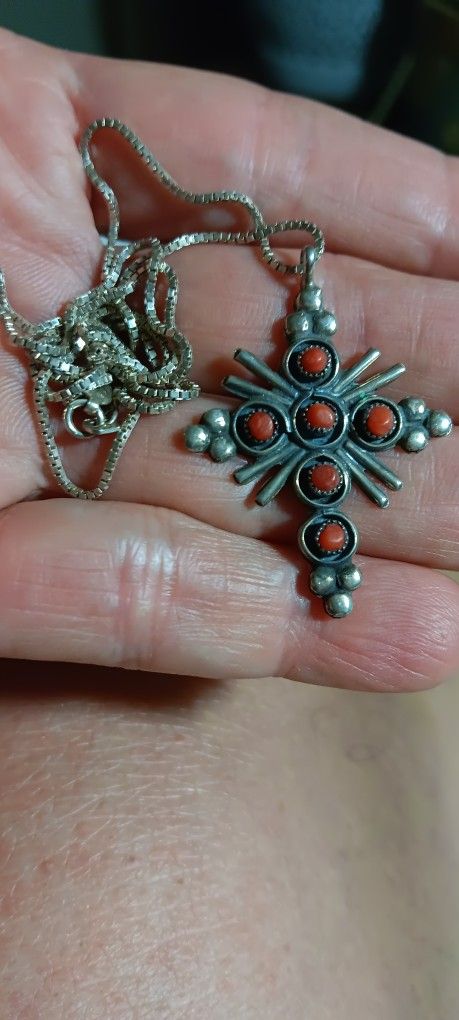 Sterling Silver And Turquoise Coral Pendant With Chain