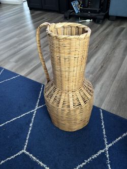 Vintage Bamboo Floor Basket Vase