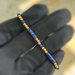 Jewelry 14k solid gold macaron cobalt bracelet 6.25” 4.00mm 2.70g