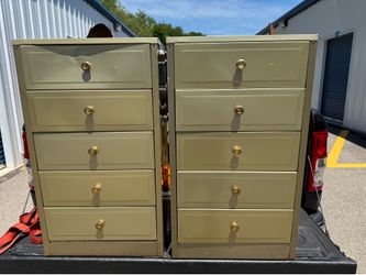 Pair Of Vintage 5 Drawer Metal Cabinets  20 1/4” wide  12” deep  34 1/2” tall   $35 EACH