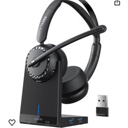 LEVN Wireless Headset, Bluetooth 5.2 Headset with Microphone (AI Noise Cancelling), 4 USB 3.0 Ports, 65 Hrs Working Time, Wireless Headset with Mic fo