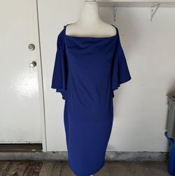 Rubber Ducky Productions Blue Off-Shoulder Sheath Dress