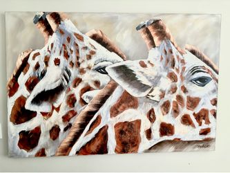 Large 40x60 Original Hand Painted Giraffe Canvas Modern Neutral Wall Art