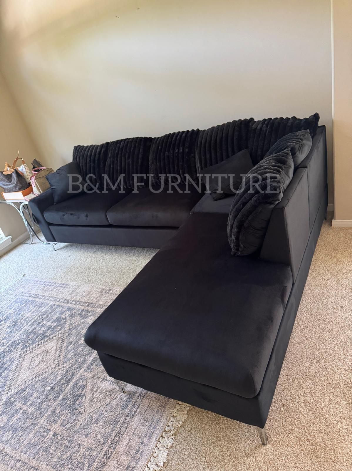 Brand New Black Velvet Sectional
