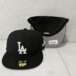 MLB New Era Los Angeles Dodgers Basic Black 59fifty Fitted Hats Size 6 7/8, 7, 7 1/8, 7 1/4 