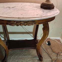 Victorian Style Parlor Table With Marble Top