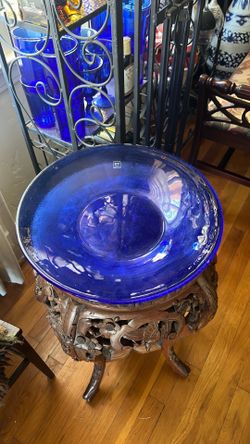 6, IVV Italy Cobalt Blue Glass  Serving Bowls Textured Pattern Vintage Art Deco