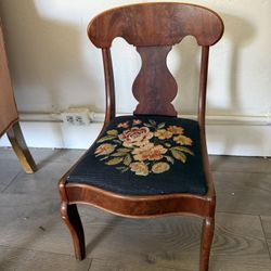 Small Kid Sized Antique Needlepoint Chair 