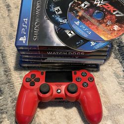 PS4 PlayStation 4 Games And Red Controller