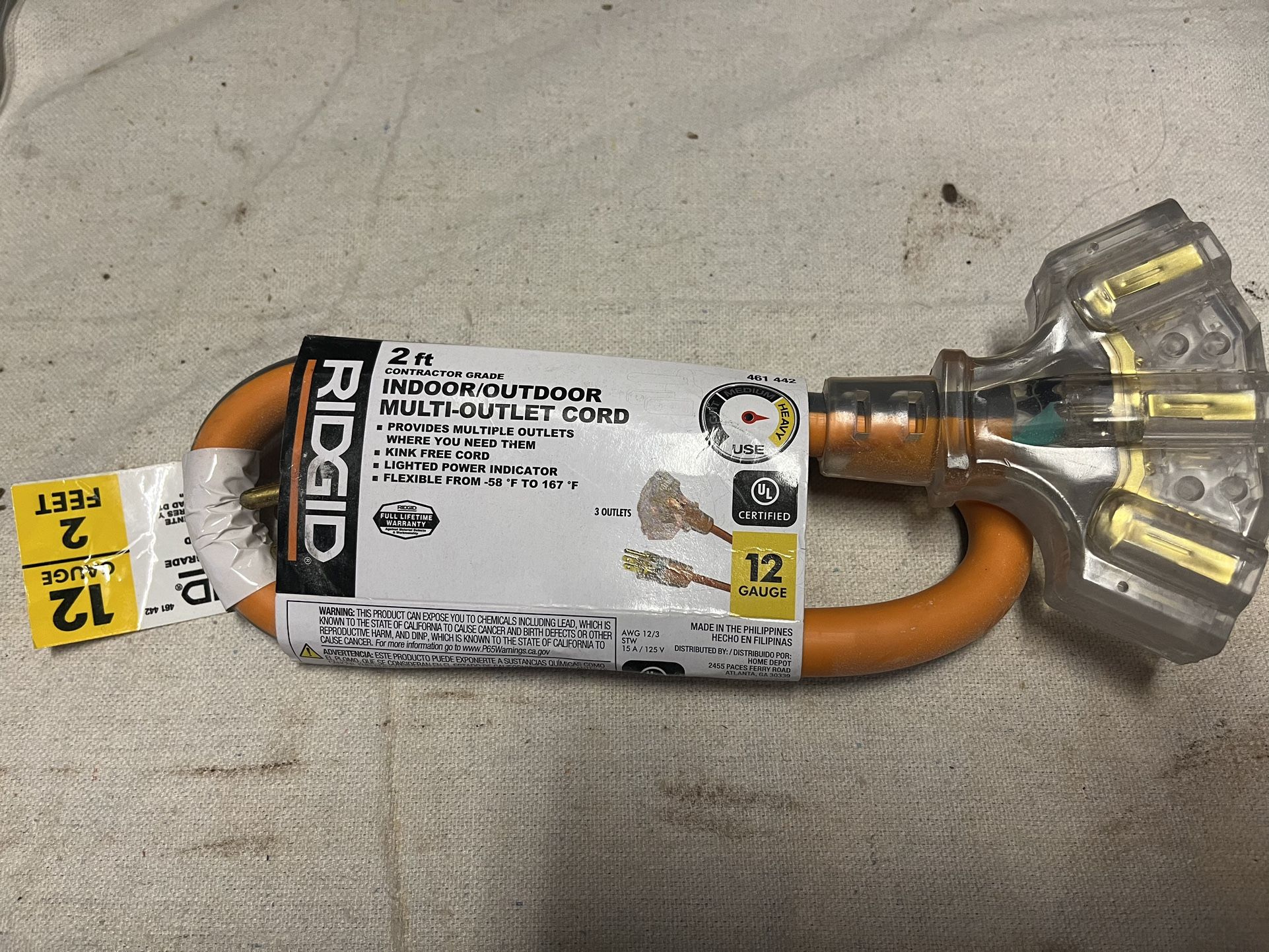 Ridgid 2ft 12gauge Multi-outlet Cord 