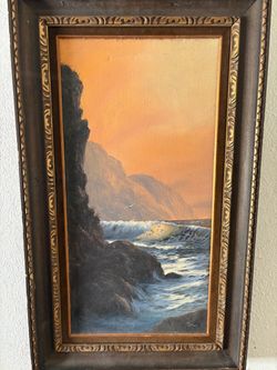 Coastal Sunset — Clyde Owens, 1980 | Vintage Framed Painting