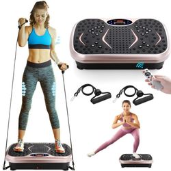 Vibration Plate Exercise Machine Lymphatic Drainage Platform Whole Body Shaker w/ 2 Resistance Bands, Home Workout Training Equipment for Weight Loss 