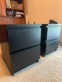 Pair of black Ikea Malm night stands