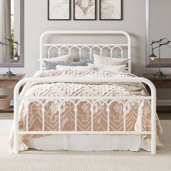 14 Inches Full Size Metal Platform Bed Frame with Victorian Style Curved Iron-Art Headboard/Footboard, Easy Assembly, Under Bed Storage, No Box Spring