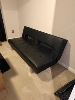 Modern Black Leather Futon Sofa / Daybed – Converts to Full-Size Bed