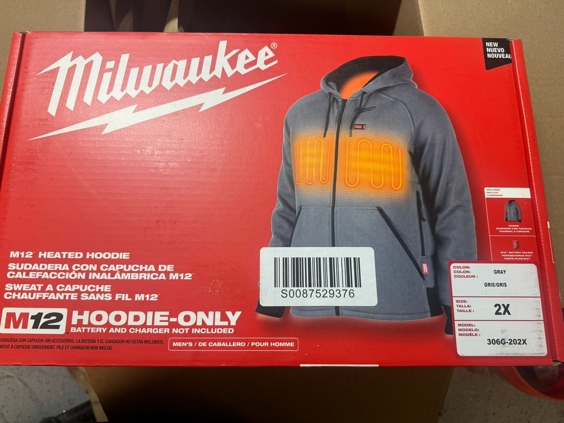 Milwaukee Men’s Heated Hoodie Jacket 2XL M12 Cordless Heated Hoodie Gray 