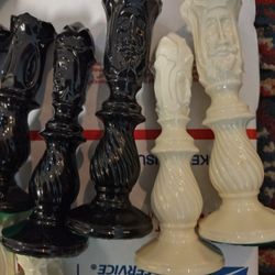 Vintage 1980s Ceramic Chess Pieces 32 Pieces