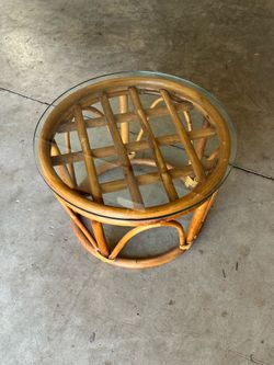 Glass Topped Rattan Base Side Table