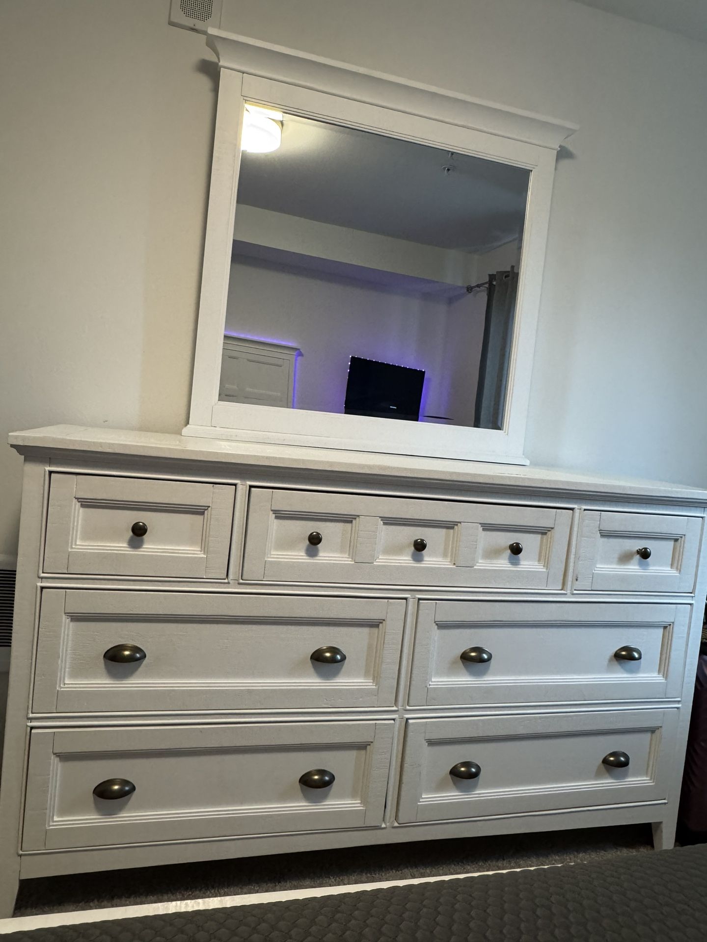 White Wood Dresser with Matching Mirror