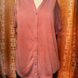 No Boundaries Button Up Short Sleeve Blouse Size Large NWT