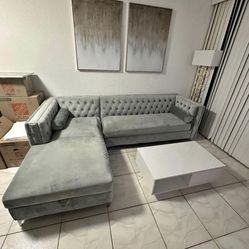 Gray Velvet Sectional 