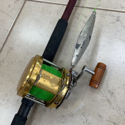 SOUTH BEND ROCK COD ROD SPECIAL / PENN INTERNATIONAL 30 SINGLE SPEED SALT WATER REEL.