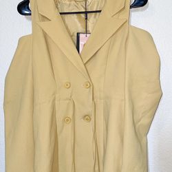 PLT Yellow Cold Shoulder Drawstring Waist Blazer Dress (Size 2)