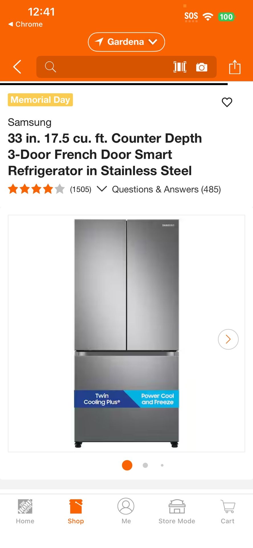 Samsung 33 in. 17.5 cu. ft. Counter Depth 3-Door French Door Smart Refrigerator in Stainless Steel RF18A510