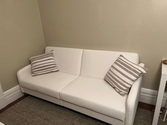 Modern White Faux Leather Futon / Convertible Sofa – $115