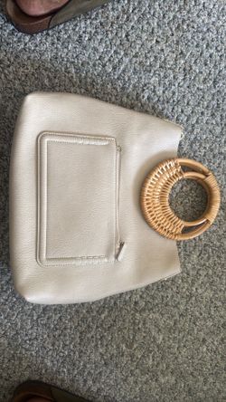 Cream Faux Leather Handbag with Bamboo Handles