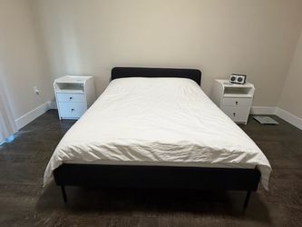 IKEA SLATTUM Queen Bed Frame + VALEVÅG Medium-Firm Mattress