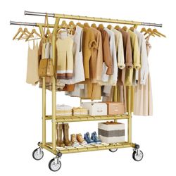 Heavy Duty Clothes Rack, Rolling Clothing Racks With Shelves Load 620 LBS, Double Rod Clothing Racks for Hanging Clothes, PortaReg. List Price $129.99