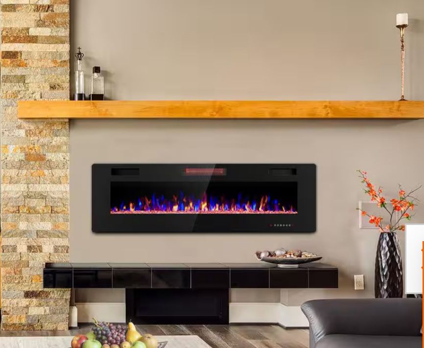 Star 50 Inch Electric Fireplace in Wall Recessed and Wall Mounted Fireplace Heater