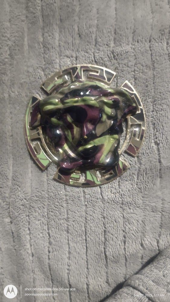 VERSACE 3";Medusa Camouflage Brooch SS16