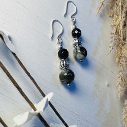 Silver Jade And Black Onyx Earrings 