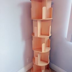 Rotating Bookshelf, 360 Display 5 Tier, Small Bookshelf for Small Space, Floor Standing Bookcase Storage Rack, Wood Narrow Book Shelf Organizer for Be