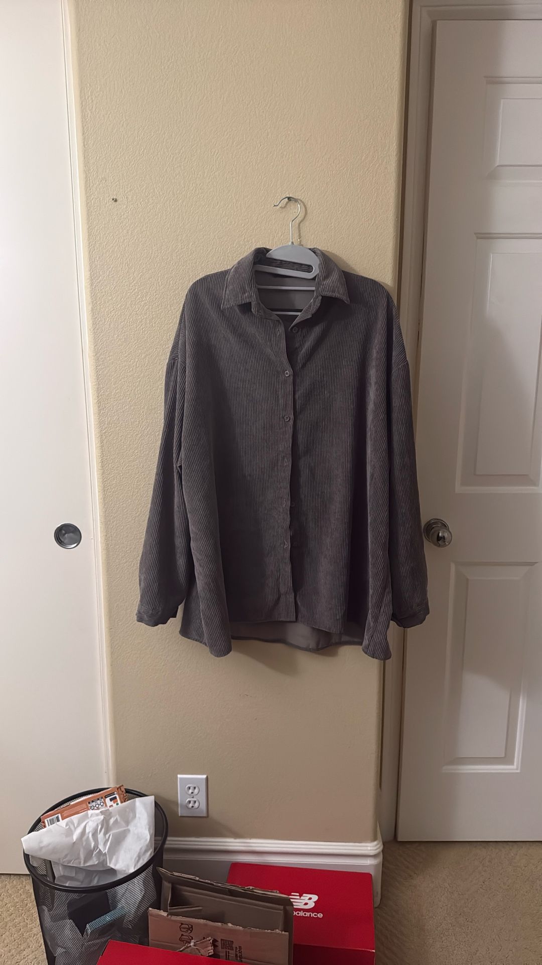 Grey Corduroy Button-Up Overshirt (Large)