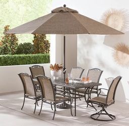 Agio Wythburn Outdoor Dining 7pc Set (72"x38" Table & 4 Filigree Sling Dining Chairs & 2 Filigree Sling Swivel Chairs)