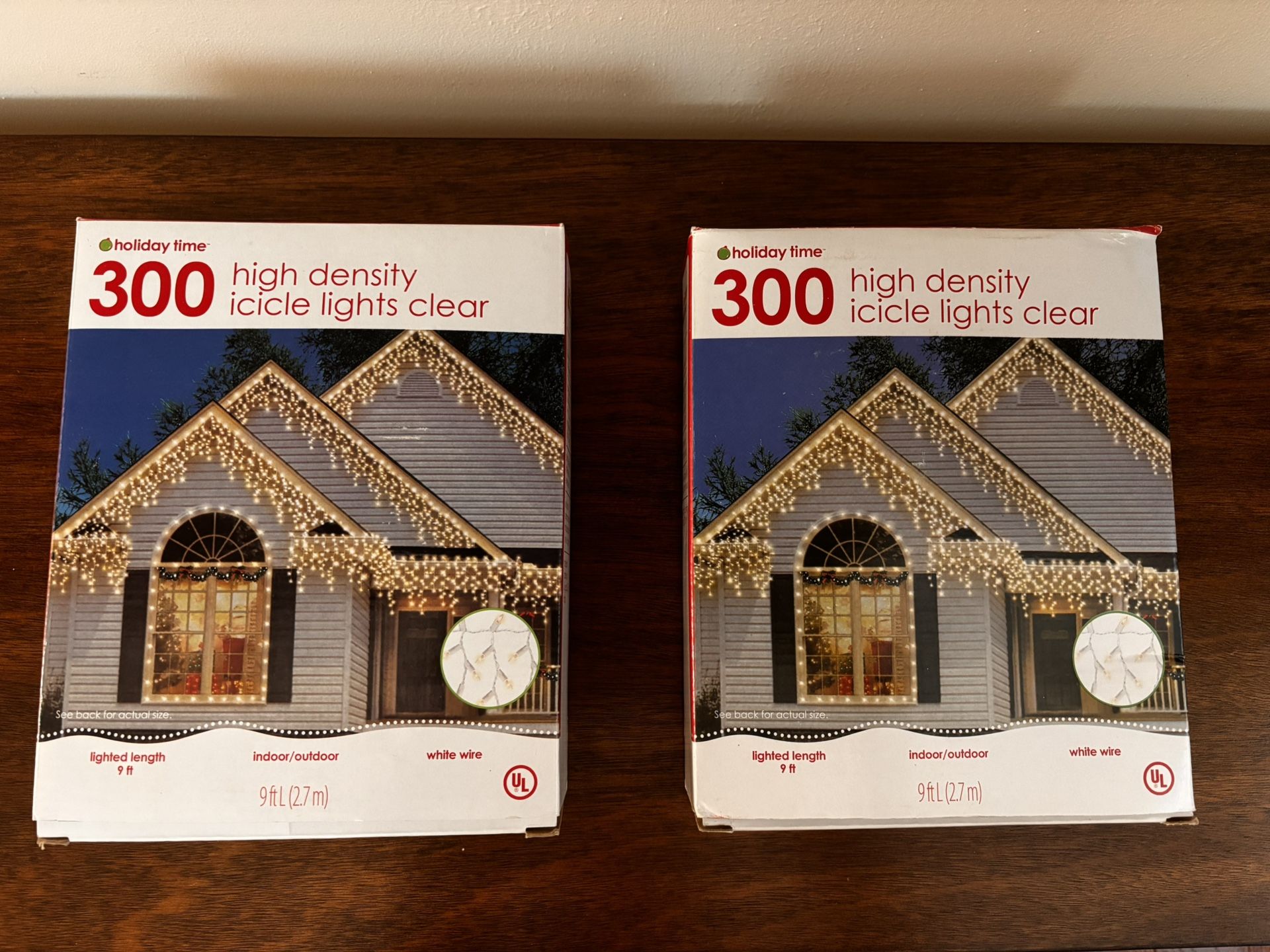 BRAND NEW (2 Boxes) Holiday Time 300 High Density Clear Icicle Lights - Indoor/Outdoor