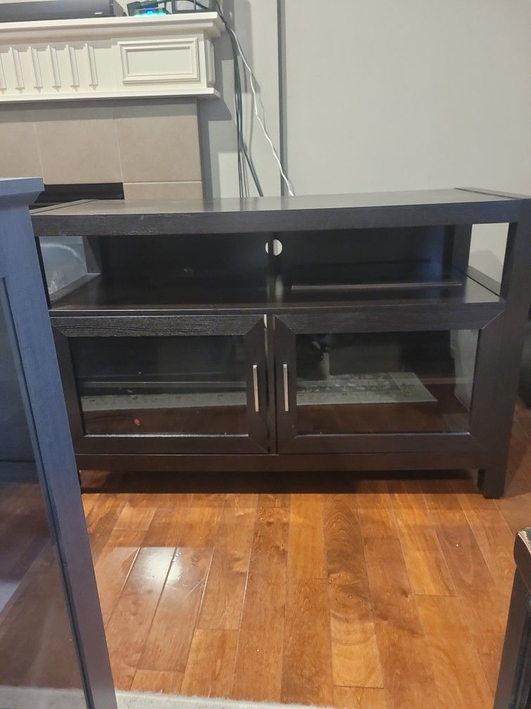 Dark Brown Glass Door TV Stand