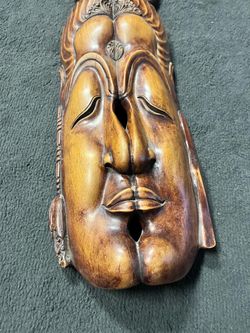 Vintage Large 20” Hand-Carved Solid Wood Tribal Wall Mask – Decorative Artisan Carving