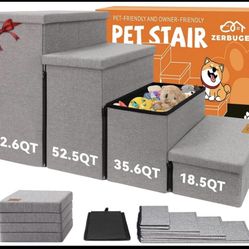 zerbuger Pet Stairs With 4-Step Storage, Smoke Gray