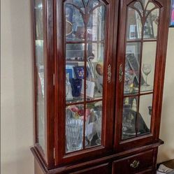 Wooden Display Cabinet with Glass Doors, Antique